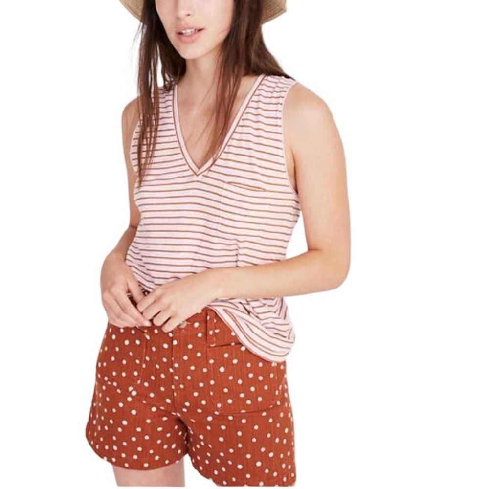 NWT Madewell V-Neck Pocket Tank Top M Striped